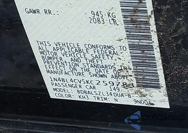 1N4BL4CV5KC259783: 43507341