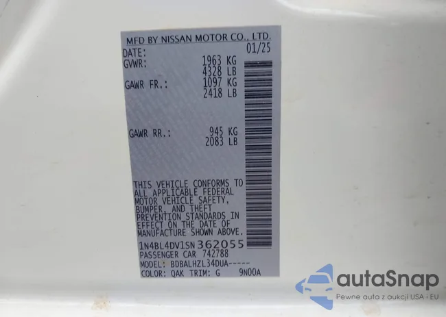 1N4BL4DV1SN362055: 43507364