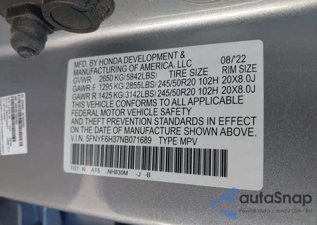 5FNYF6H37NB071689: 43508478