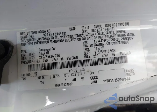 1FADP3F25GL269262: 43508498