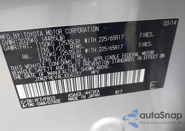 JTMZFREV4EJ006237: 43508530