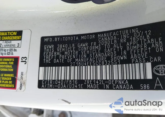 2T1BU4EE5CC832551: 43508806