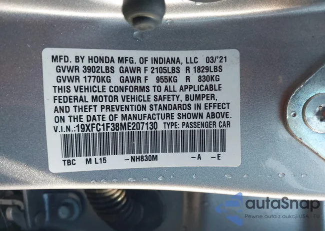 19XFC1F38ME207130: 43508055