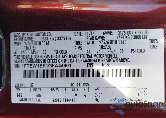 1FTEW1EF1GFA44801: 43508077