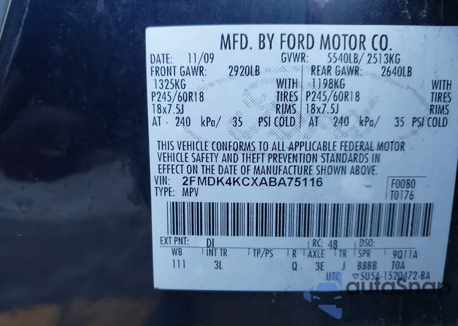 2FMDK4KCXABA75116: 43509548