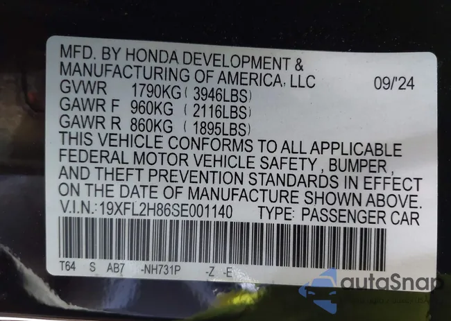 19XFL2H86SE001140: 43509721