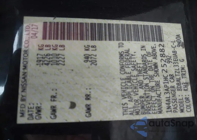 1N4AL3AP1HC252882: 43509804