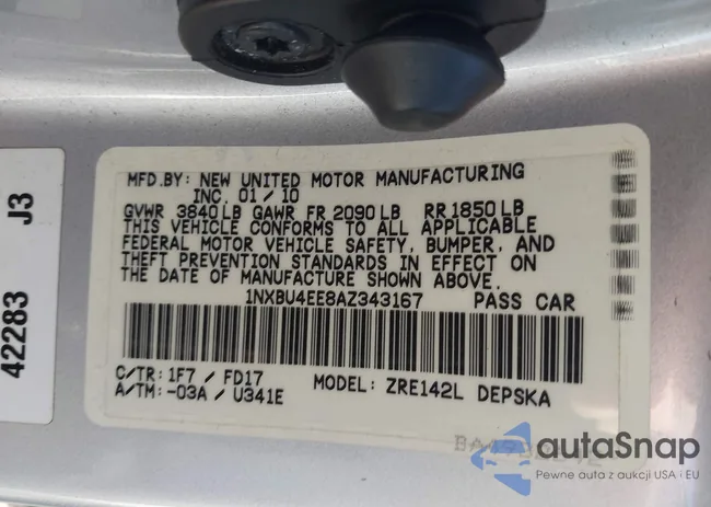 1NXBU4EE8AZ343167: 43509853