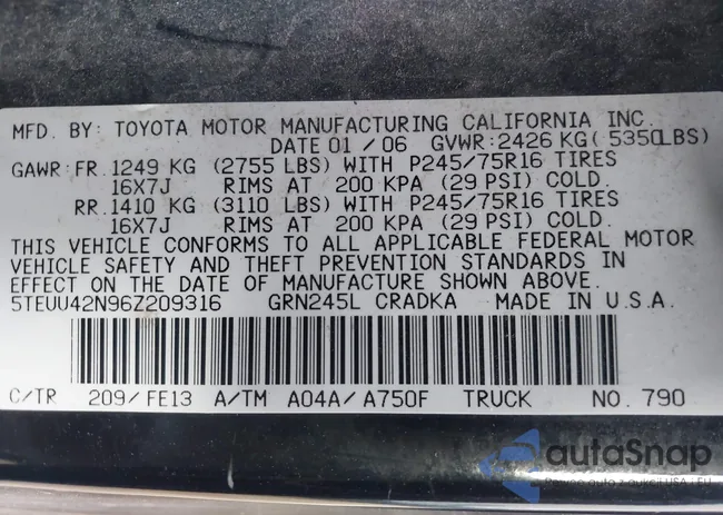 5TEUU42N96Z209316: 43509994