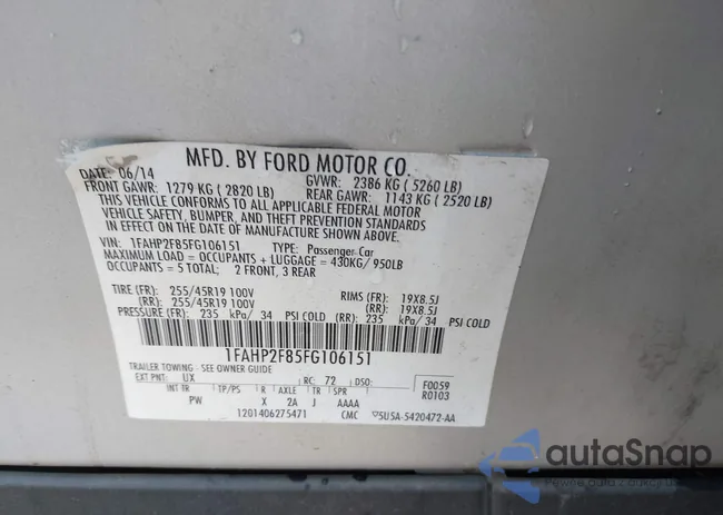 1FAHP2F85FG106151: 43509092