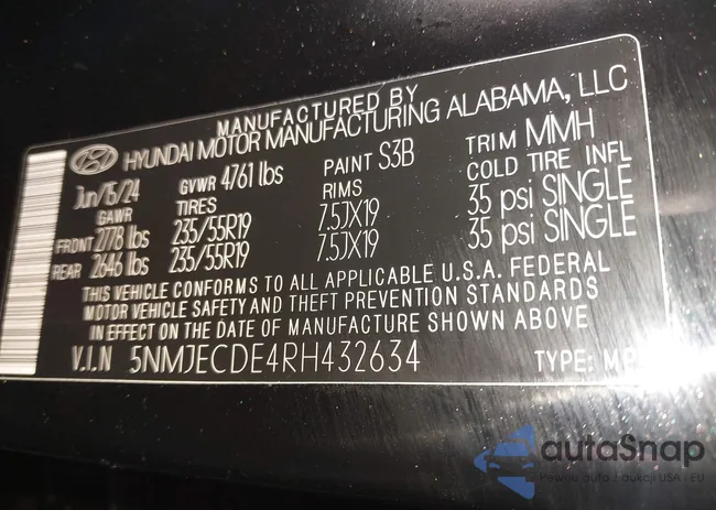 5NMJECDE4RH432634: 43510514