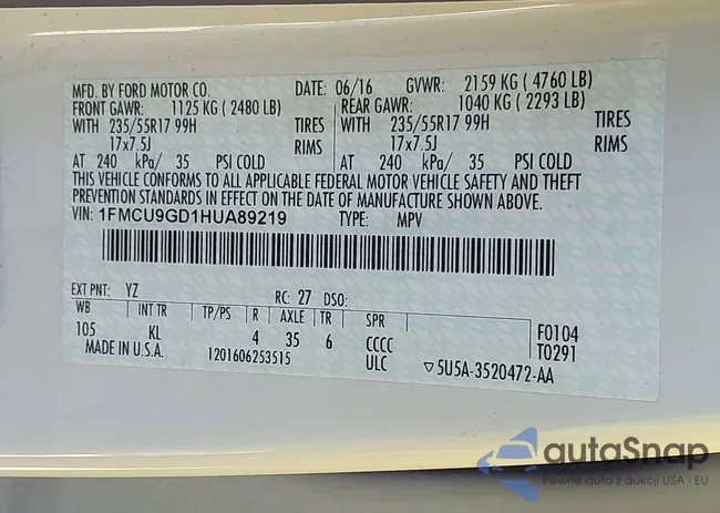 1FMCU9GD1HUA89219: 43510705