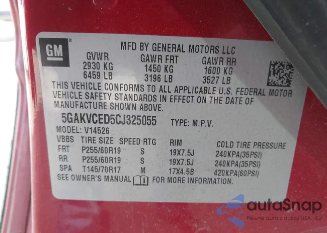 5GAKVCED5CJ325055: 43510787