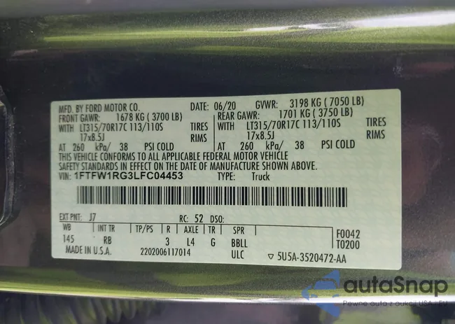 1FTFW1RG3LFC04453: 43510993