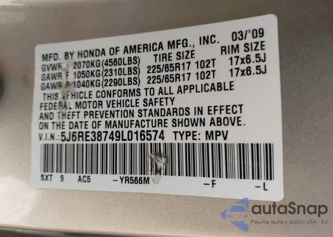 5J6RE38749L016574: 43510039