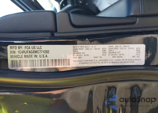 1C4RJFAG8MC771202: 43510119