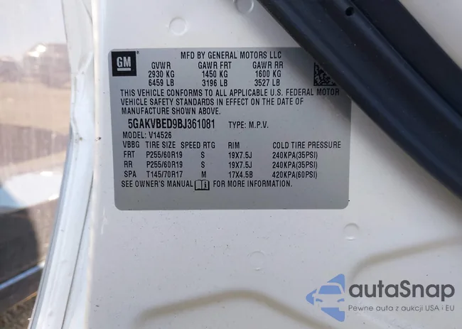 5GAKVBED9BJ361081: 43510230