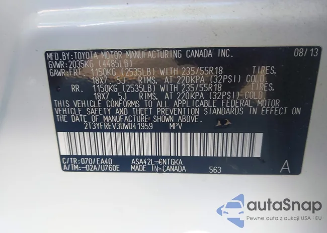 2T3YFREV3DW041959: 43510311