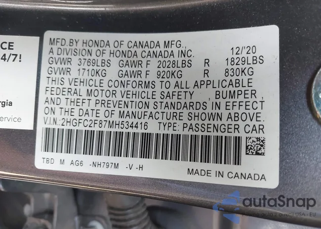 2HGFC2F87MH534416: 43510334