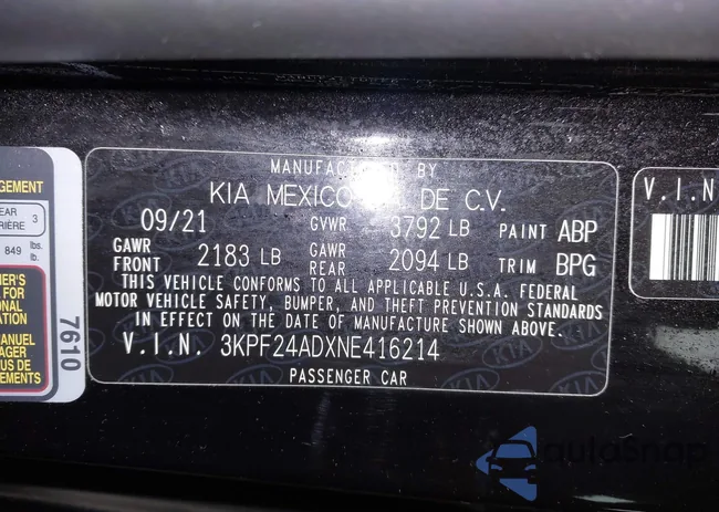 3KPF24ADXNE416214: 43510365