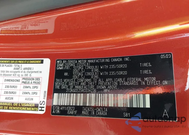 2T2KGCEZ5RC034236: 43511433