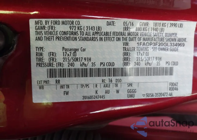 1FADP3F20GL334969: 43511746