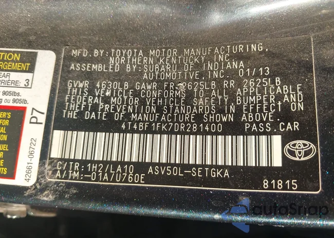 4T4BF1FK7DR281400: 43511876