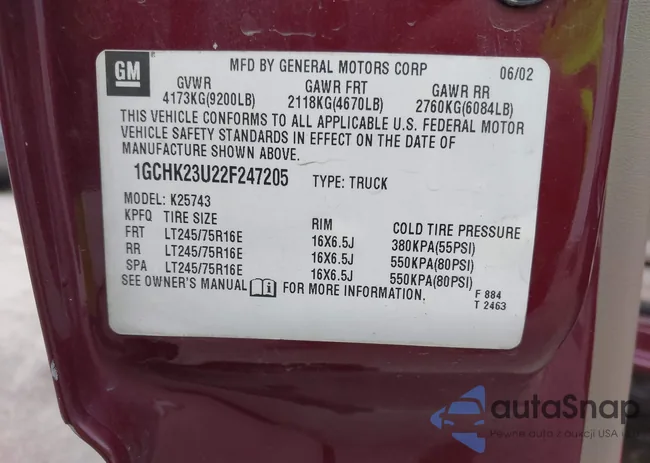 1GCHK23U22F247205: 43511882