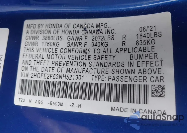 2HGFE2F52NH521901: 43511052