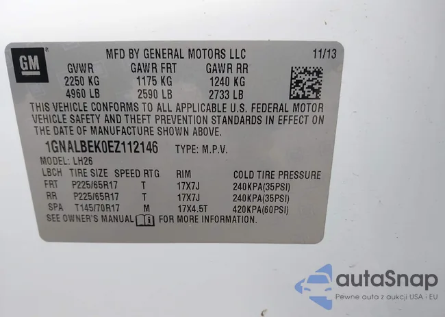 1GNALBEK0EZ112146: 43511306