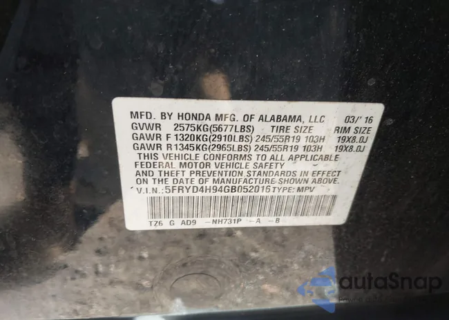 5FRYD4H94GB052016: 43511351