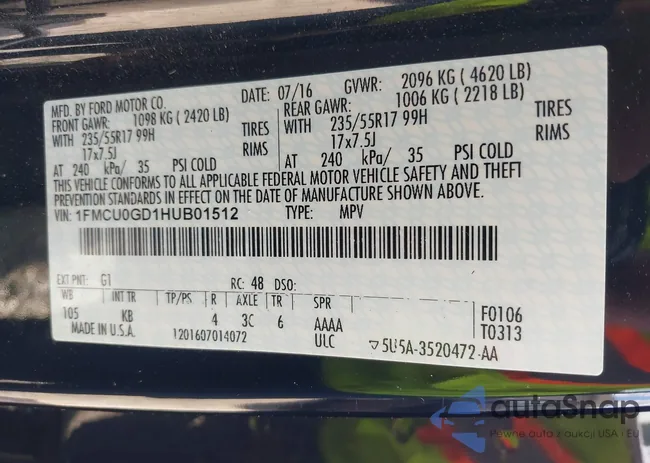 1FMCU0GD1HUB01512: 43512470