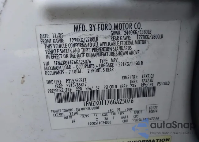 1FMZK01176GA25076: 43512490