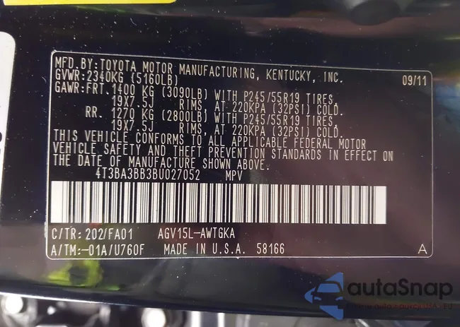 4T3BA3BB3BU027052: 43512622