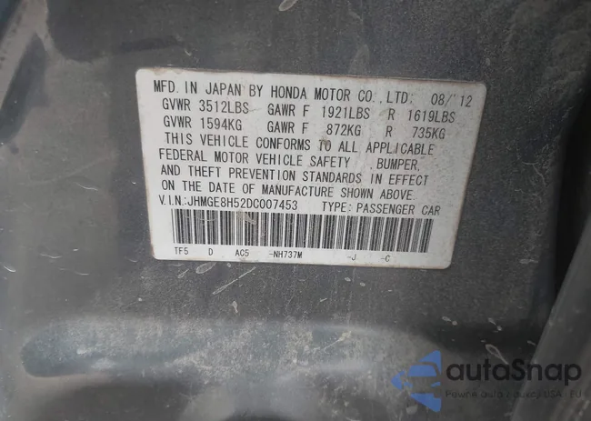 JHMGE8H52DC007453: 43512626