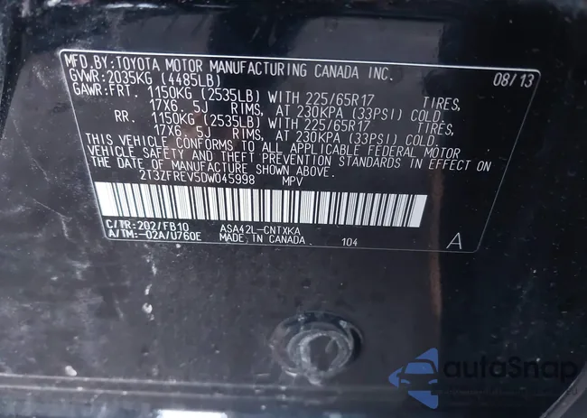 2T3ZFREV5DW045998: 43512773