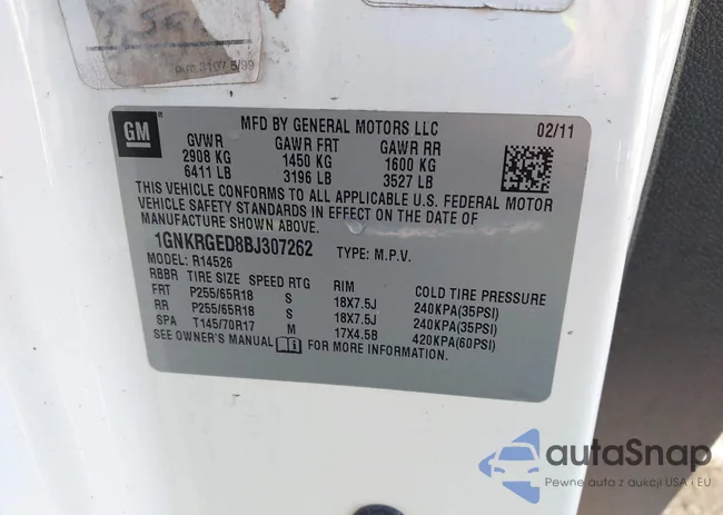 1GNKRGED8BJ307262: 43512818