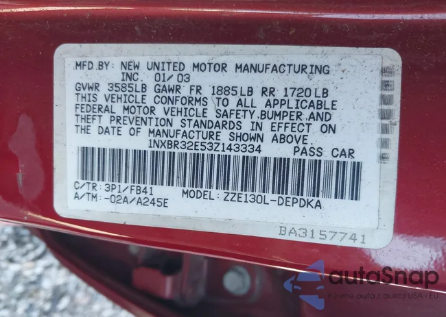 1NXBR32E53Z143334: 43512833