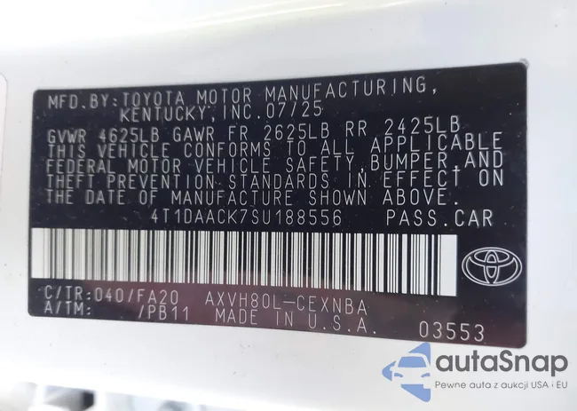 4T1DAACK7SU188556: 43512935