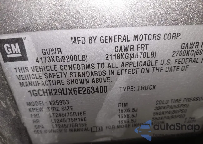 1GCHK29UX6E263400: 43512984