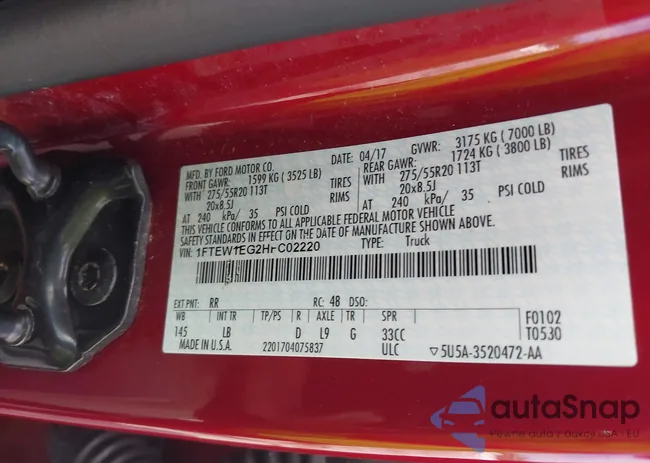 1FTEW1EG2HFC02220: 43512093