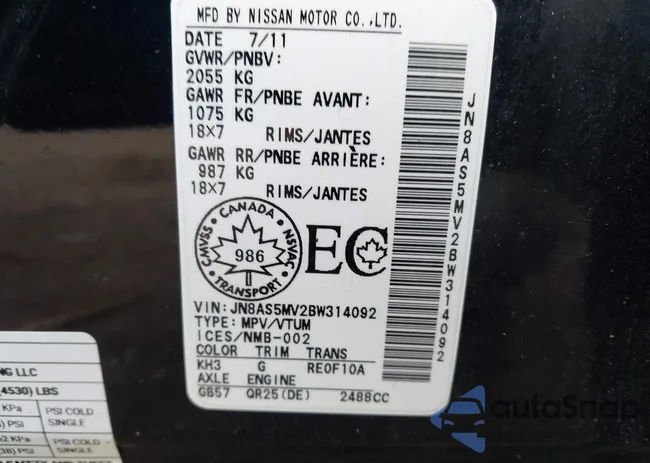 JN8AS5MV2BW314092: 43512182