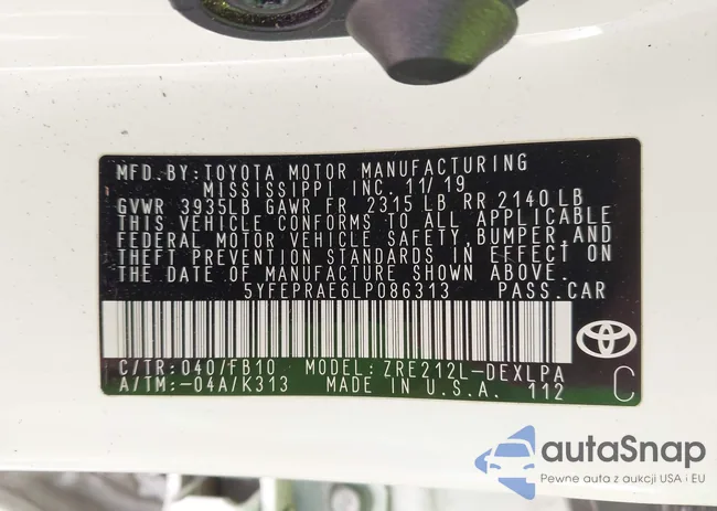 5YFEPRAE6LP086313: 43512205