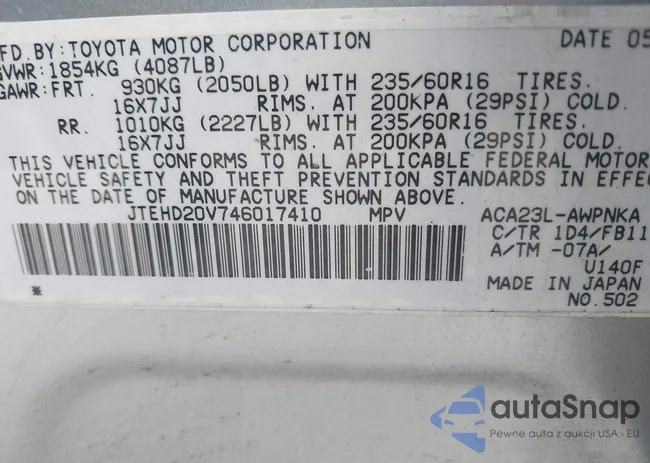 JTEHD20V746017410: 43512328