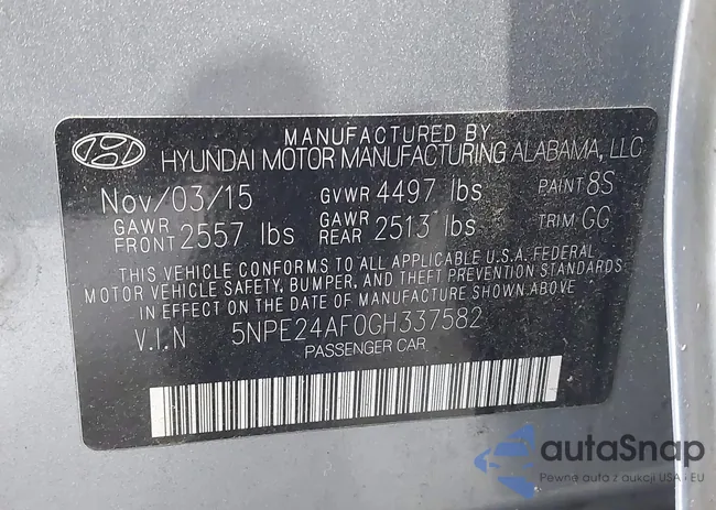 5NPE24AF0GH337582: 43512343