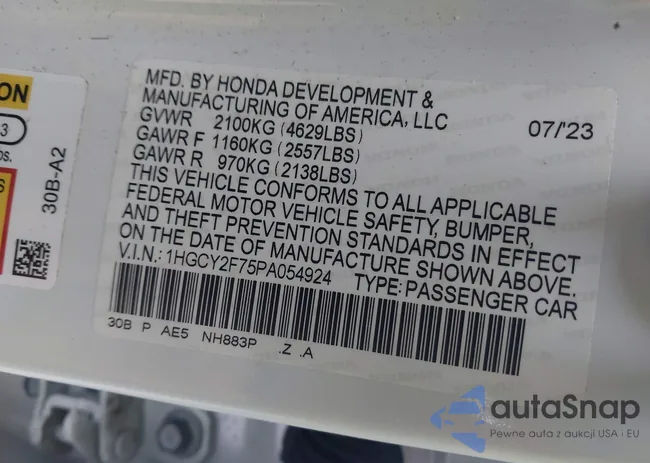 1HGCY2F75PA054924: 43512420