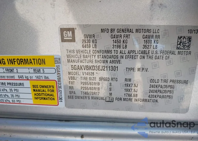 5GAKVBKD3EJ211301: 43513666