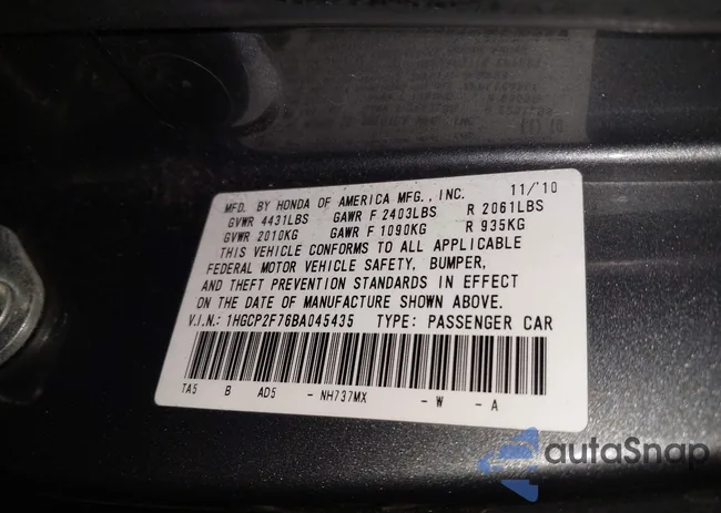 1HGCP2F76BA045435: 43513814