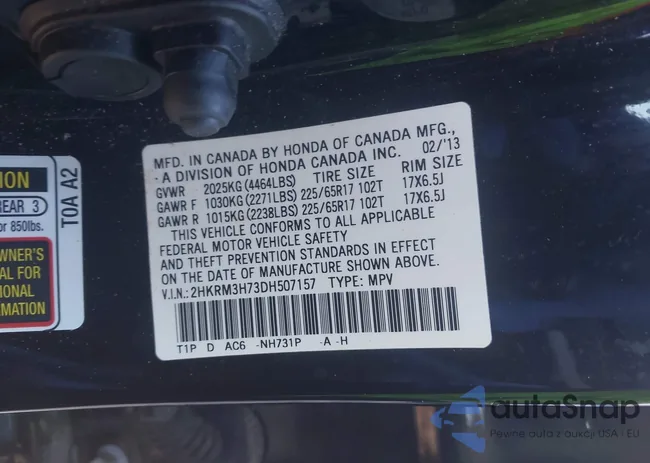 2HKRM3H73DH507157: 43513324