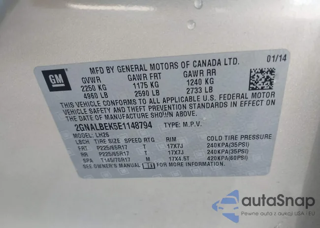 2GNALBEK5E1148794: 43513357